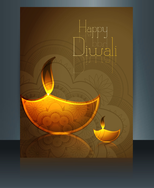 Joyeux diwali fête brochure carte template réflexion vecteur