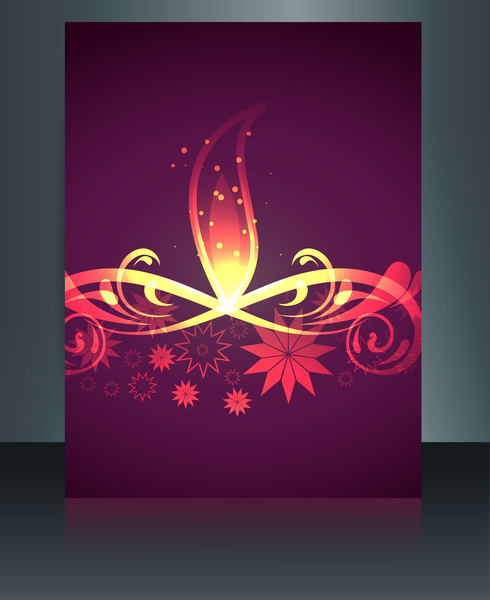Perayaan diwali bahagia brosur kartu template vector refleksi