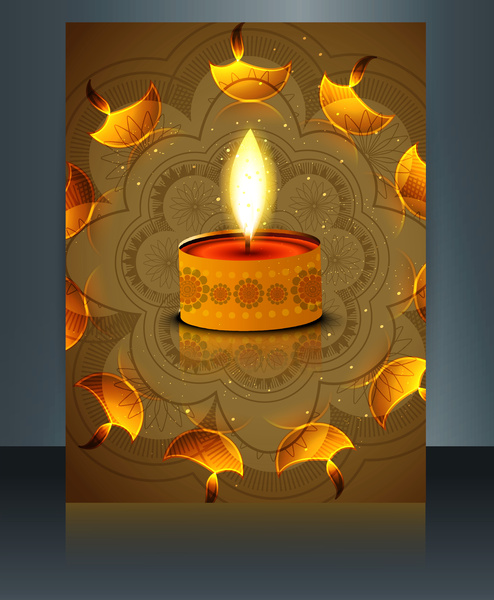 vettore di riflessione di diwali felice celebrazione opuscolo carta modello
