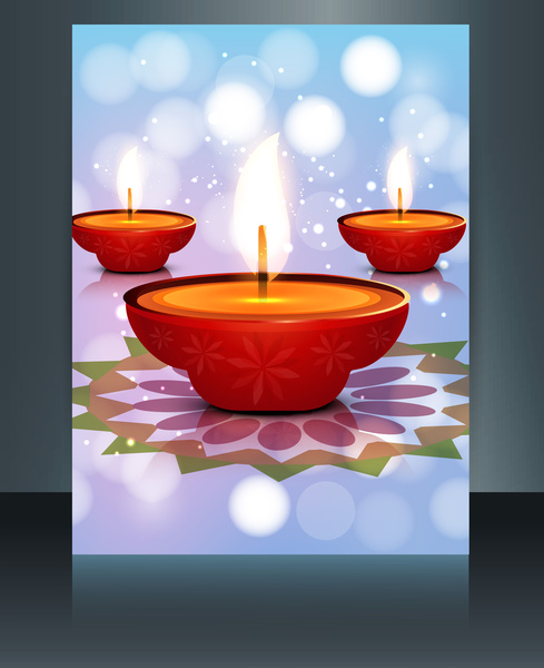 Joyeux diwali fête brochure carte template réflexion vecteur