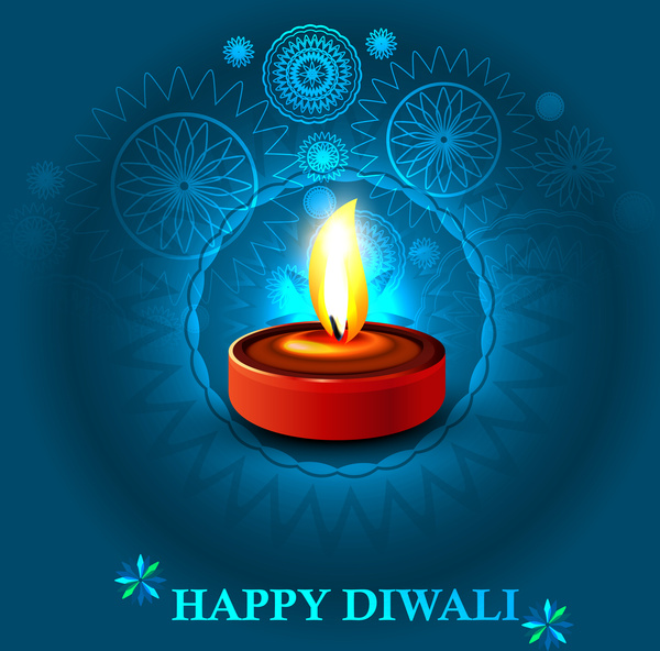 vector de fondo colorido azul feliz diwali diya celebración