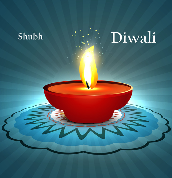 felice diwali diya celebrazione blu colorato sfondo vettoriale