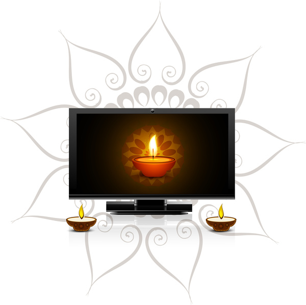 Feliz Diwali Diya para LED TV pantalla celebración background vector