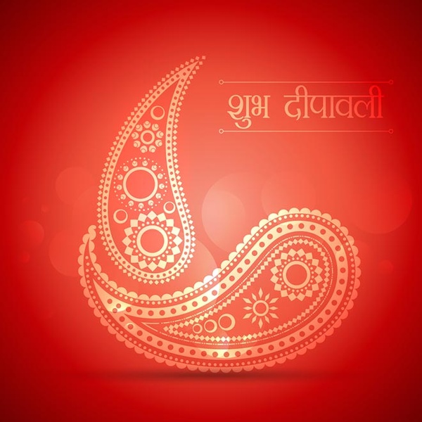 Happy diwali hindi tipografi dengan seni tradisional bekerja diya logo vektor