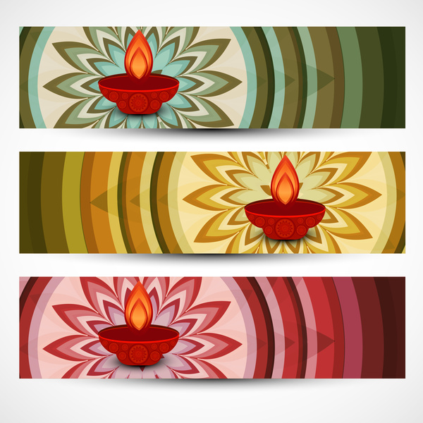 feliz diwali elegante brilhante colorido conjunto de cabeçalhos projeto vector