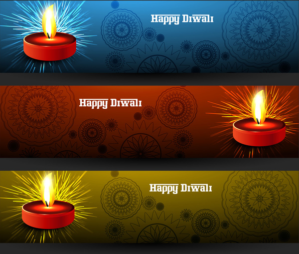 feliz diwali con estilo brillante colorido conjunto de vector de cabeceras