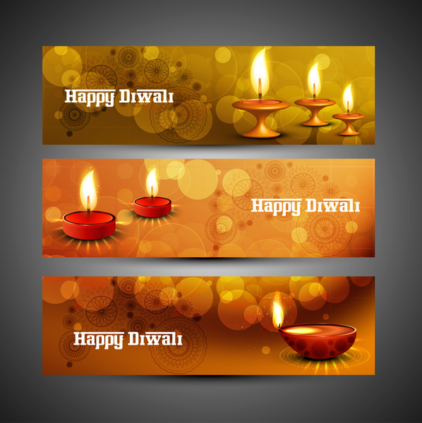 Happy Diwali stilvolle hell bunten Satz von Header-Vektor
