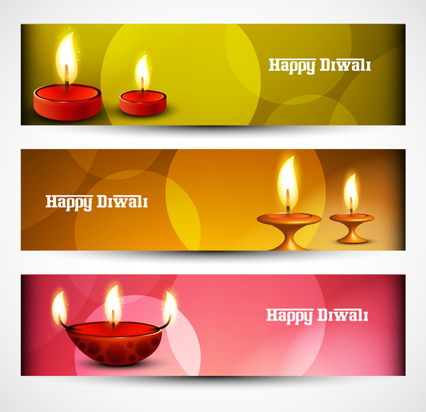 Happy Diwali Stylish Bright Colorful Set Of Headers Vector