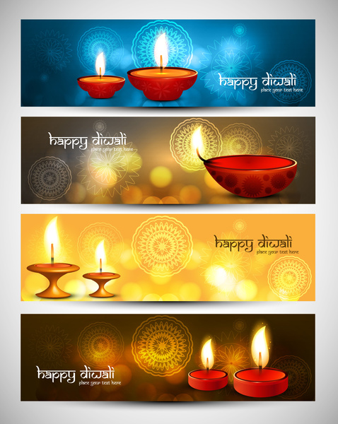 Joyeux diwali ensemble coloré brillant élégant du vecteur d’en-têtes