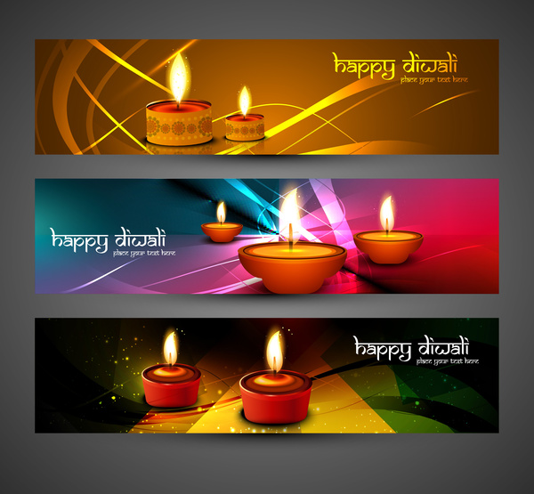 feliz diwali elegante colorido conjunto de cabeçalhos vector design