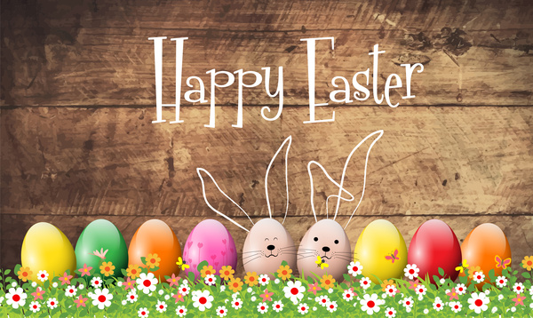 diseño de vector de tarjeta de Pascua feliz con huevos coloridos