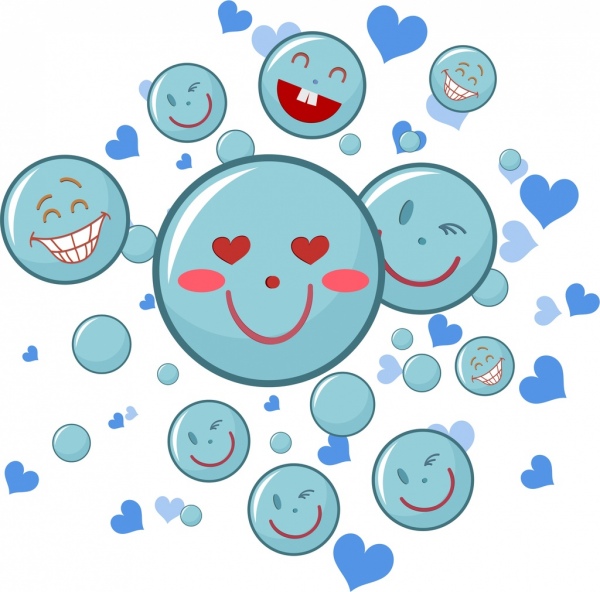 Cerchi blu facciale divertente di emoticon felice della priorità bassa