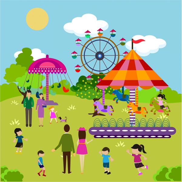 행복 한 가족 테마 공원 휴양 디자인