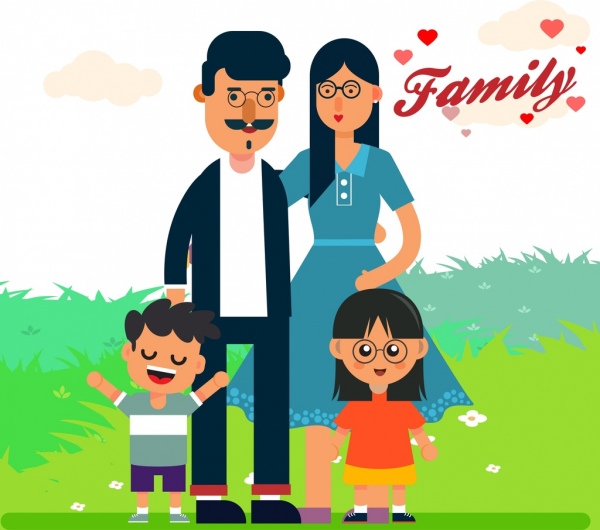 milieu familial heureux dessin animé personnages décor
