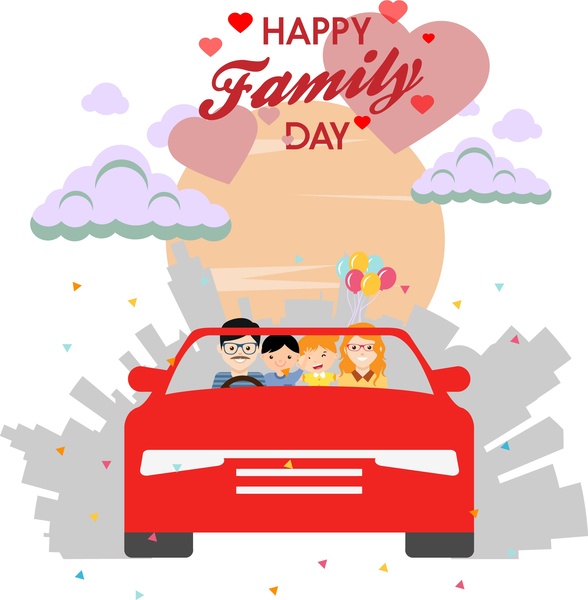 tema do dia feliz da família humano no projeto do carro