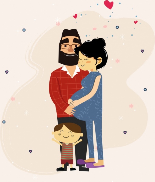 desenho de ícones de filho de mãe grávida de pai de família feliz