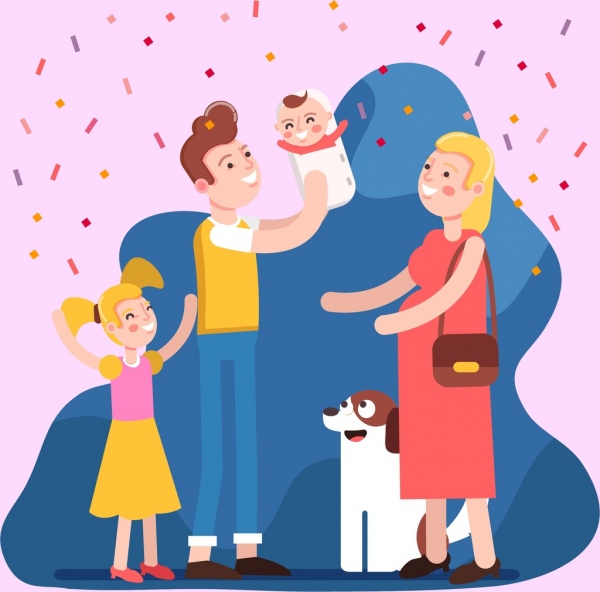 familia feliz personaje de dibujos animados de colores de pintura