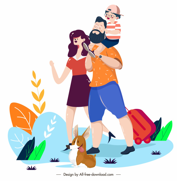 felice famiglia pittura vacanza tema personaggi cartone animato schizzo