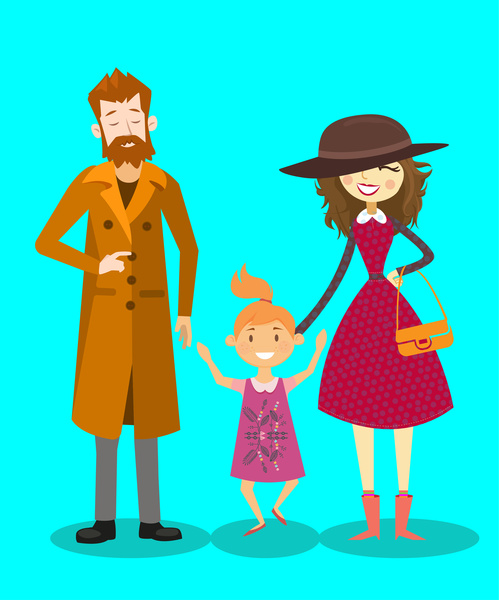 両親と娘との幸せな家族のベクトル図