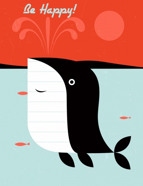 tarjeta de felicitación feliz plantilla ballena icono estilizados dibujos animados