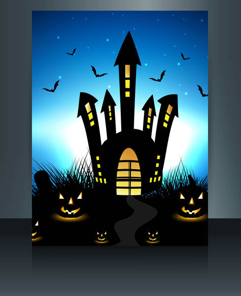 Happy halloween brosur refleksi latar belakang berwarna-warni vektor ilustrasi