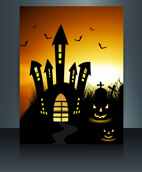 Happy halloween brosur refleksi Partai berwarna-warni vektor ilustrasi
