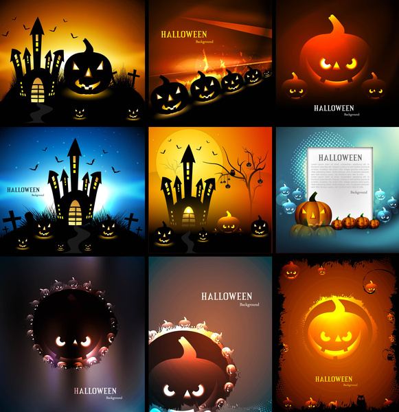 Ilustración de vector de brillante colorido diseño de colección de halloween feliz presentación