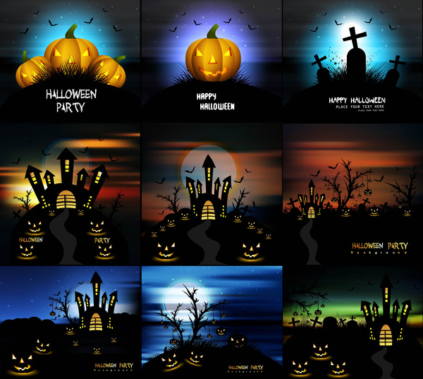 Happy halloween koleksi presentasi terang warna-warni vector latar belakang