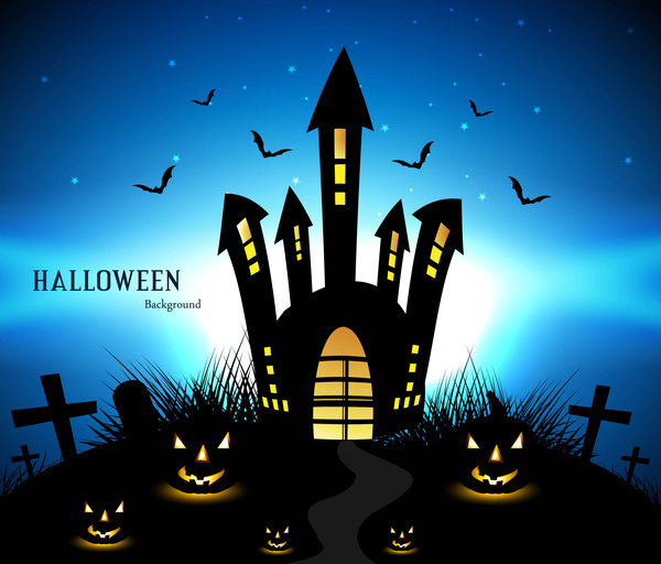 Happy halloween kartu ucapan cerah biru warna-warni labu pihak vektor ilustrasi