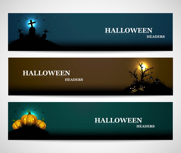 Happy halloween en-têtes définis illustration lumineux colorés vecteur de présentation
