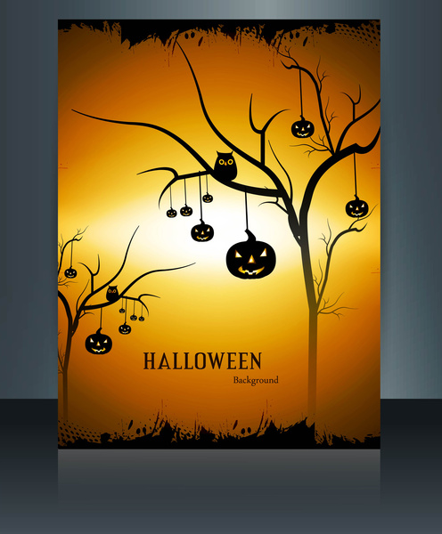 Happy halloween holiday brosur refleksi latar belakang berwarna-warni ilustrasi