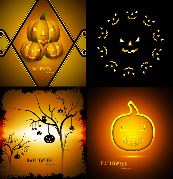 Happy halloween Partai empat koleksi presentasi kartu warna-warni cerah desain vektor