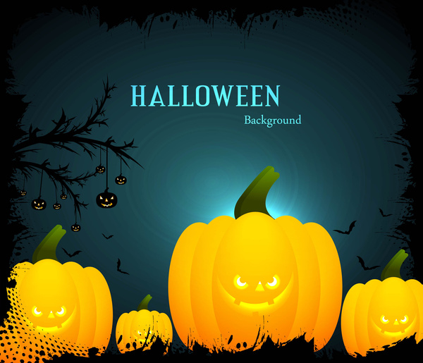 Happy halloween menakutkan labu kuning cerah warna-warni latar belakang vektor