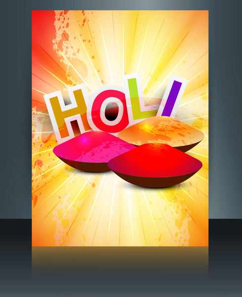 vector festival de holi feliz folleto plantilla reflexión tarjeta colorida