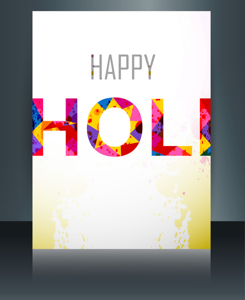 feliz holi brochura modelo reflexão cartão colorido festival vector