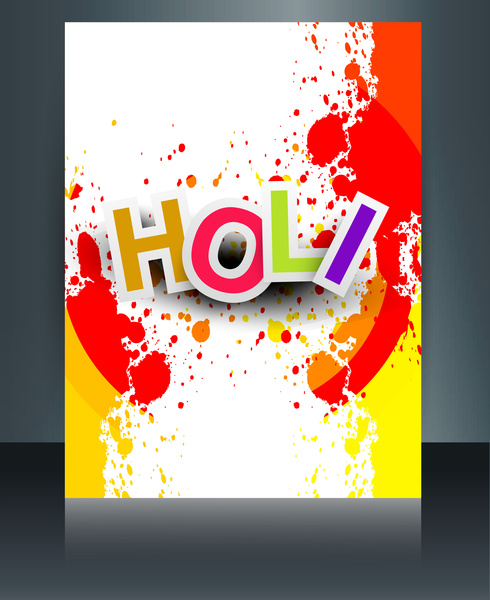 vector festival de holi feliz folleto plantilla reflexión tarjeta colorida