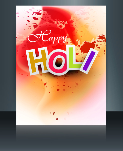 행복 한 holi 브로슈어 서식 파일 반사 다채로운 카드 축제 벡터