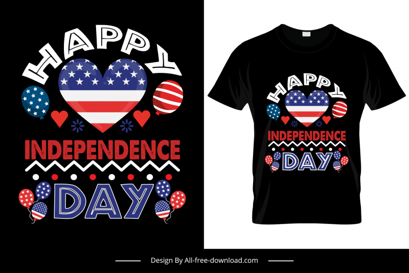 Happy Independence Day T-Shirt Vorlage Herz Ballon Text USA Flagge Elemente Dekor