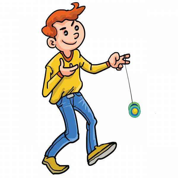niño feliz jugar yoyo dibujos animados