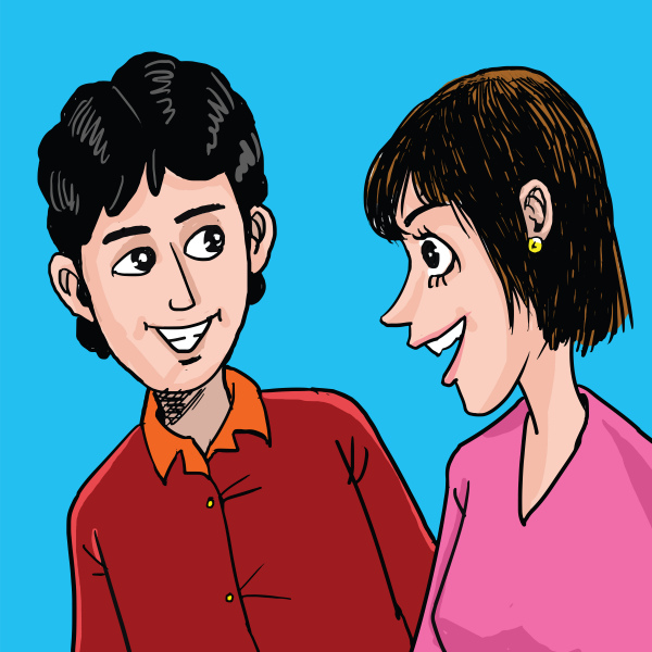 felice amorevole giovane coppia cartone animato