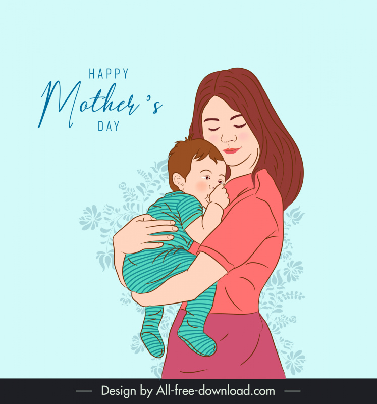 幸せな母の日のバナーテンプレートママ赤ん坊の息子の漫画のスケッチ