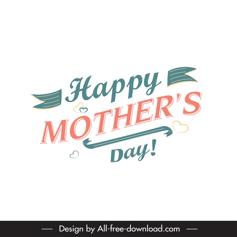 Feliz Día de las Madres Plantilla de cotización elegante decoración plana caligráfica corazones