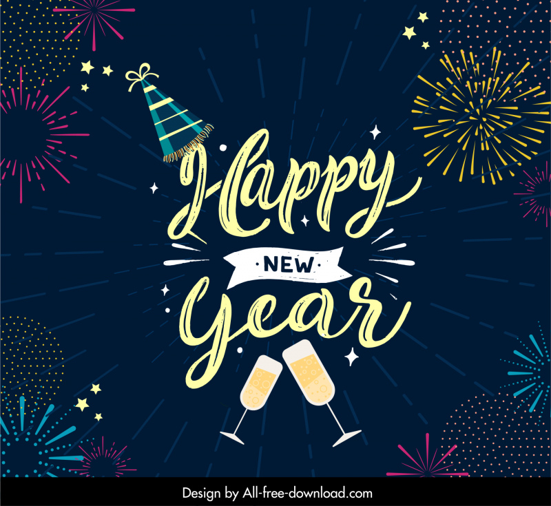 Selamat Tahun Baru Latar Belakang Dekorasi Kembang Api Kaligrafi Wineglass