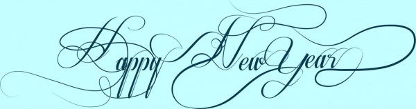 Feliz año nuevo decoración texto caligráfico curvas estilo