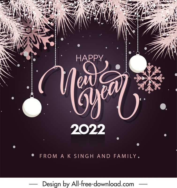 Selamat Tahun Baru 2022 dari template spanduk K Singh dan keluarga Dekorasi elemen Natal klasik yang elegan