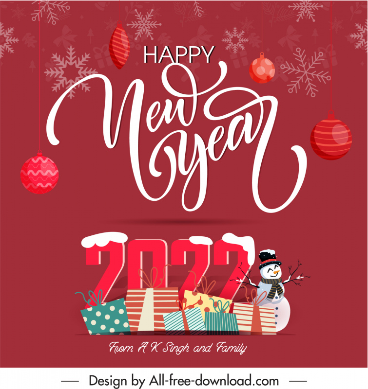 feliz ano novo 2022 a partir de um esboço de elementos de decoração elegante clássico k singh e família