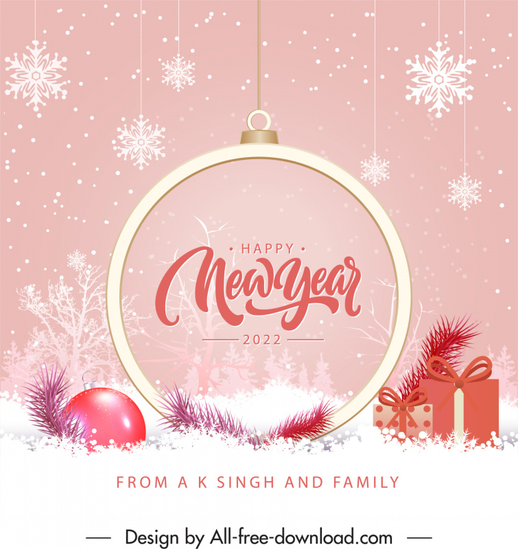 Feliz Año Nuevo 2022 de A K Singh y familia Elegant Snowflakes presenta Adornos de Navidad