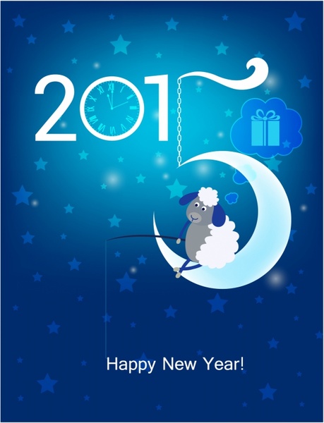 Frohes neues Jahr 2015 originelle Weihnachtskarte Schafe Angeln