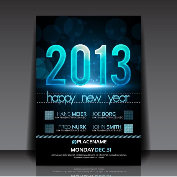 Happy New Year13 Blue Night Poster Template Vector
