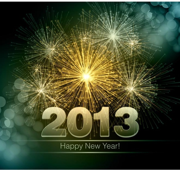 Happy New Year13 Fireworks Card Vector